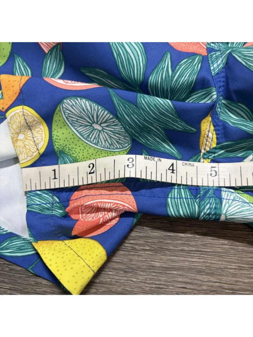 Abercrombie & Fitch Swim Trunks 31 Blue Yellow Green Tropical Lined Drawstring